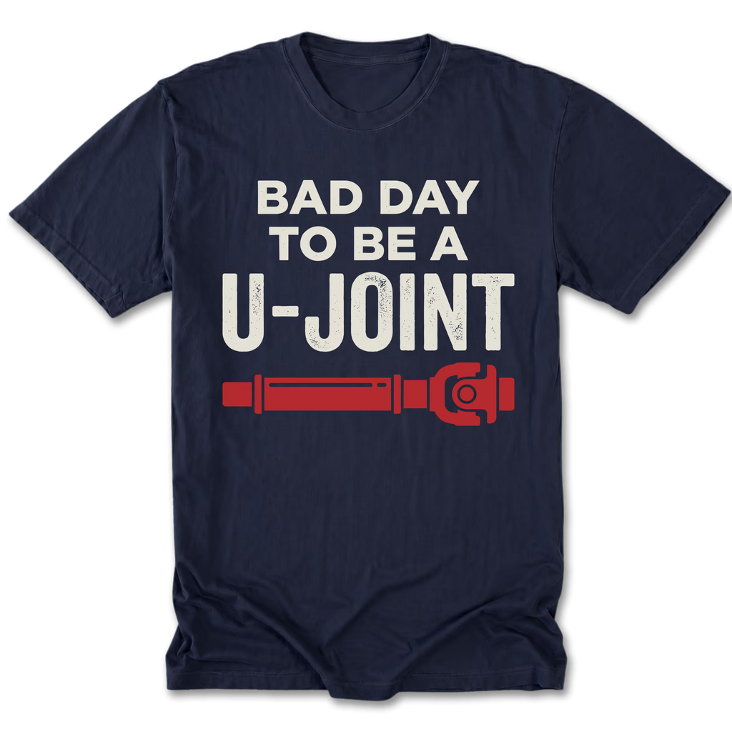 Navy Tall Tee featuring the Bad Day to Be a U-Joint design on the front by Trail Snark.