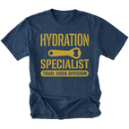 Navy T-Shirt featuring the Hydration Specialist Trail Soda Division design in front view by Trail Snark.