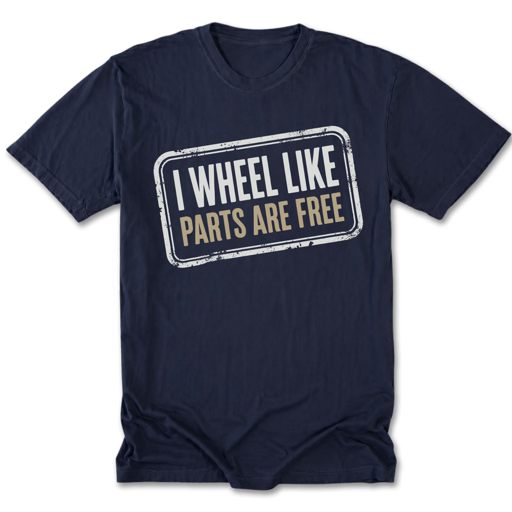 Navy Tall Tee featuring the Parts Are Free design on the front by Trail Snark.