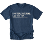 Navy T-shirt featuring the Risk Taker design on the front by Trail Snark.