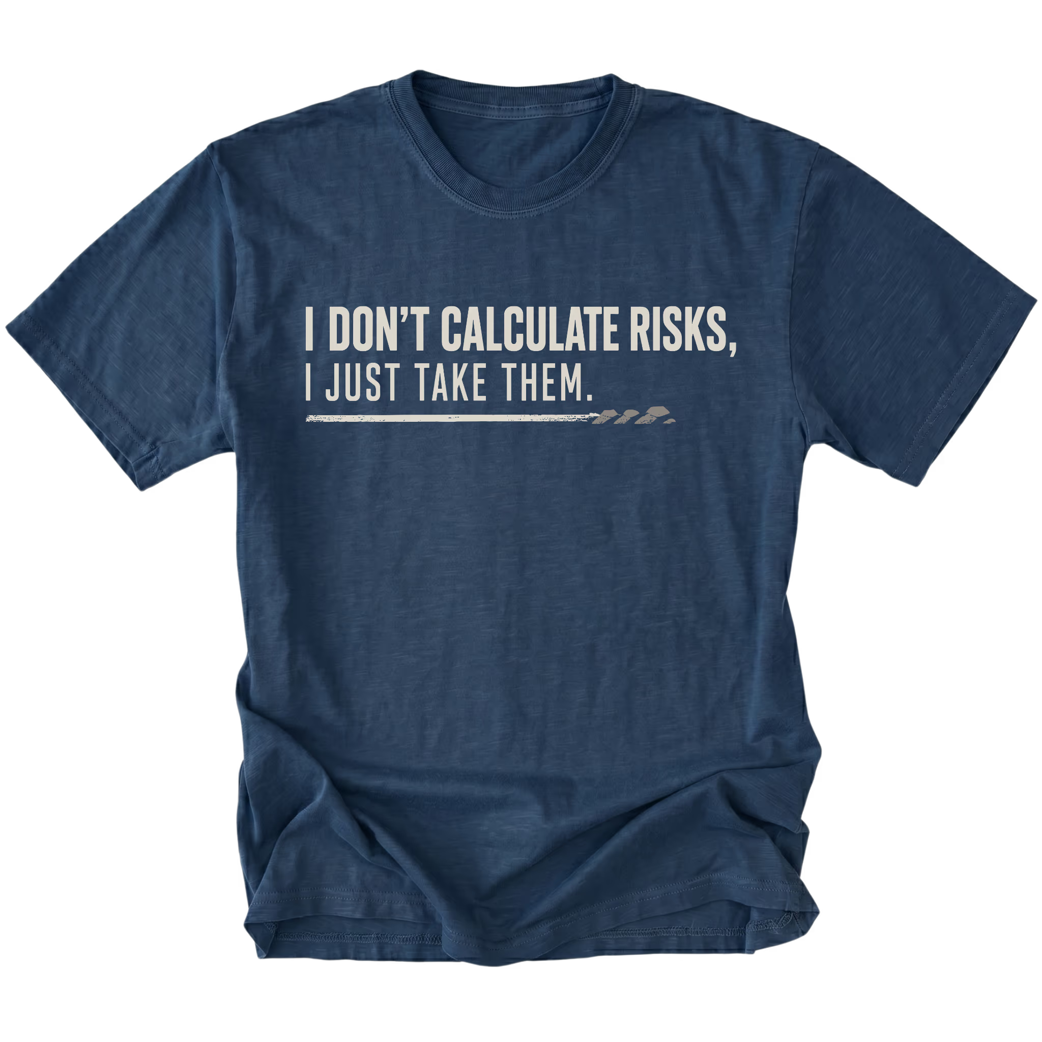 Navy T-shirt featuring the Risk Taker design on the front by Trail Snark.