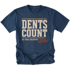 Navy T-shirt featuring the Dents Count As Trail Receipts design on the front by Trail Snark.