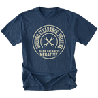 Navy T-Shirt with the Ground Clearance: Positive. Bank Balance: Negative. design in a front view by Trail Snark.