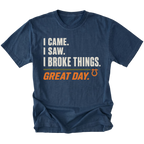Navy T-shirt featuring the Broke Things design on the front by Trail Snark.