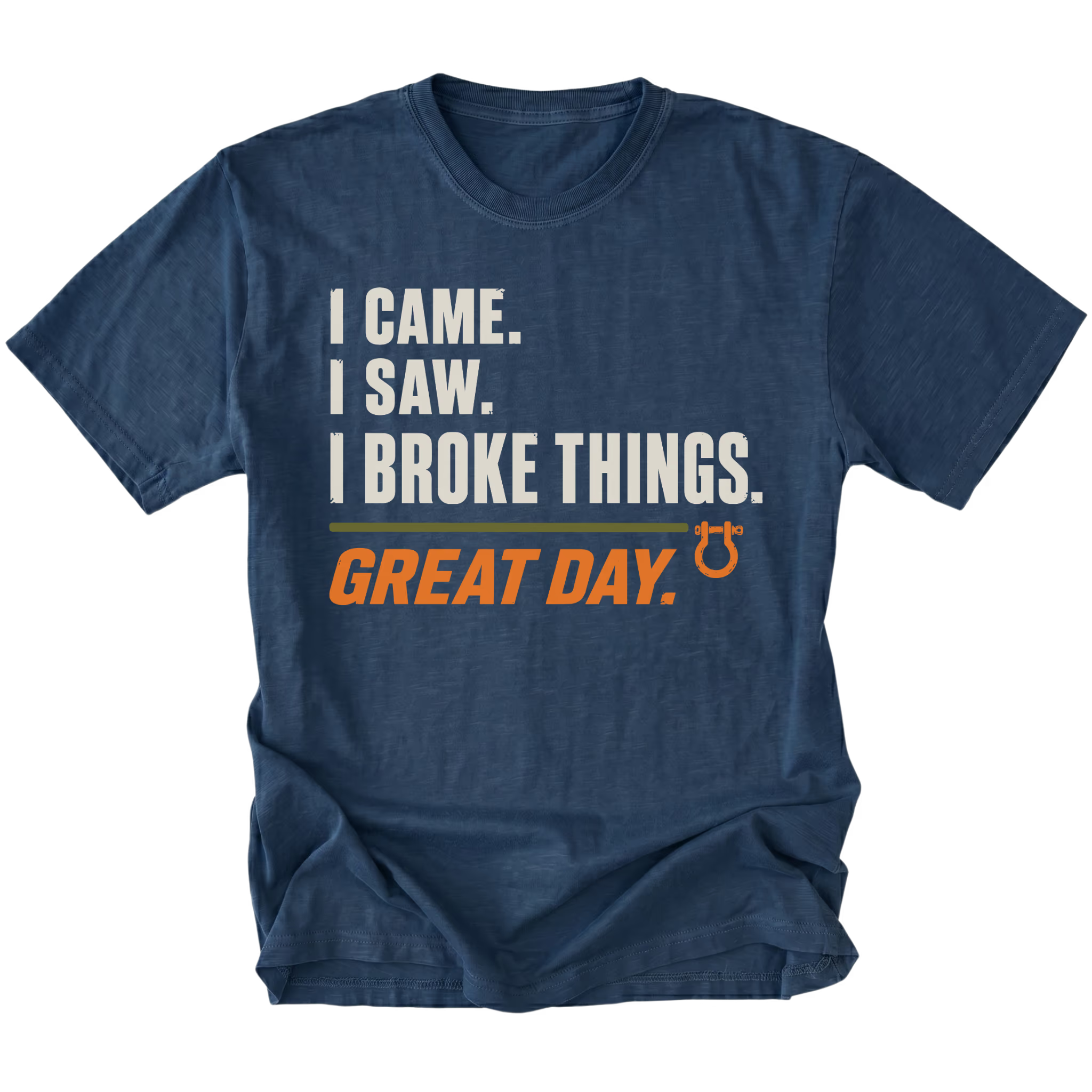 Navy T-shirt featuring the Broke Things design on the front by Trail Snark.