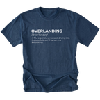 Navy T-Shirt with dictionary-style “Overlanding” definition text shown on front view by Trail Snark.