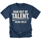 Navy T-shirt featuring the Out of Talent recovery hook design on the front by Trail Snark.