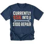 Navy T-Shirt featuring the five-thousand-dollar repair design on the front by Trail Snark.