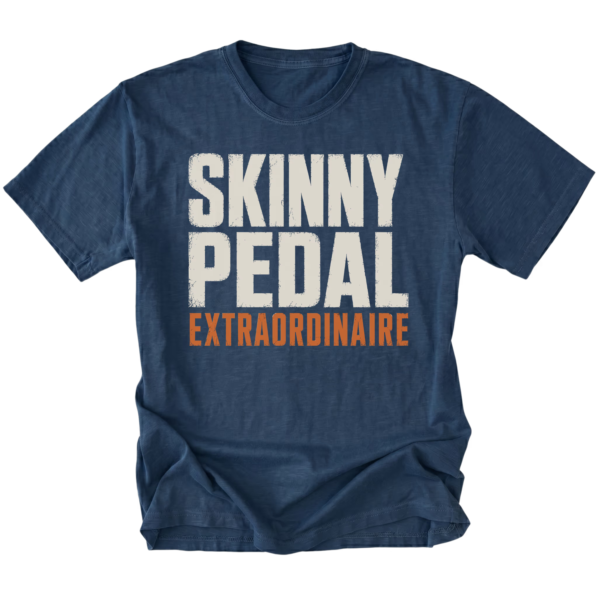 Navy t-shirt featuring the Skinny Pedal design on the front by Trail Snark.