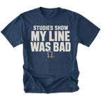 Navy T-shirt featuring the Bad Line recovery shackle design on the front by Trail Snark.