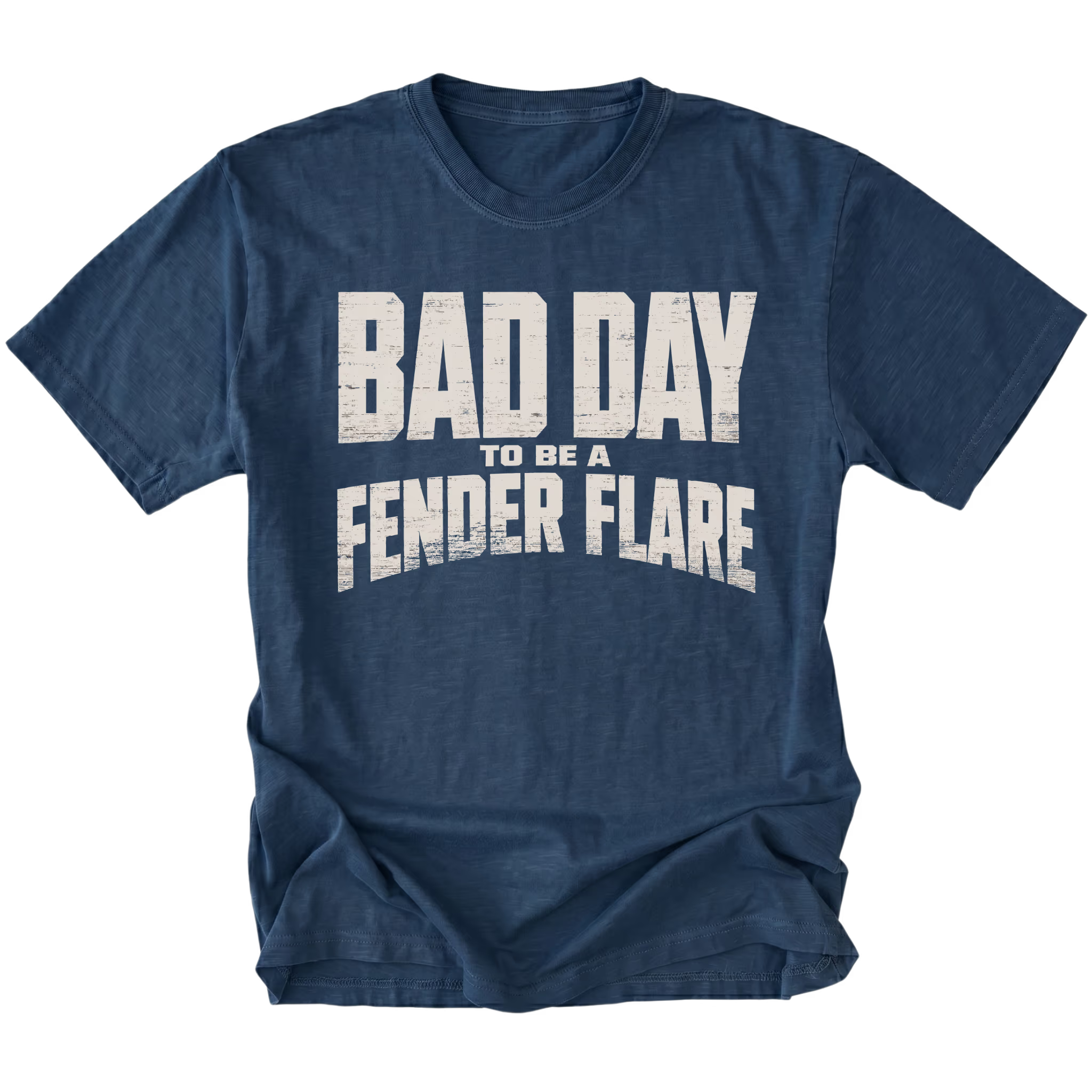 Navy T-Shirt featuring the Bad Day To Be A Fender Flare design on the front by Trail Snark.