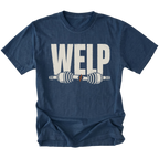 Navy T-shirt with Welp broken axle design shown from the front by Trail Snark.