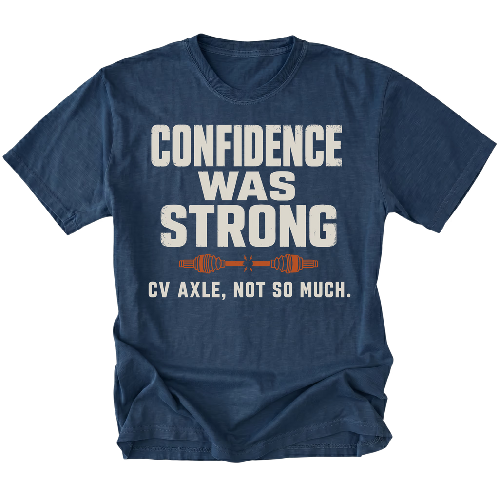 Navy t-shirt featuring the Weak CV Axle design on the front by Trail Snark.