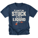 Navy t-shirt featuring the Liquid Stuck design on the front by Trail Snark.