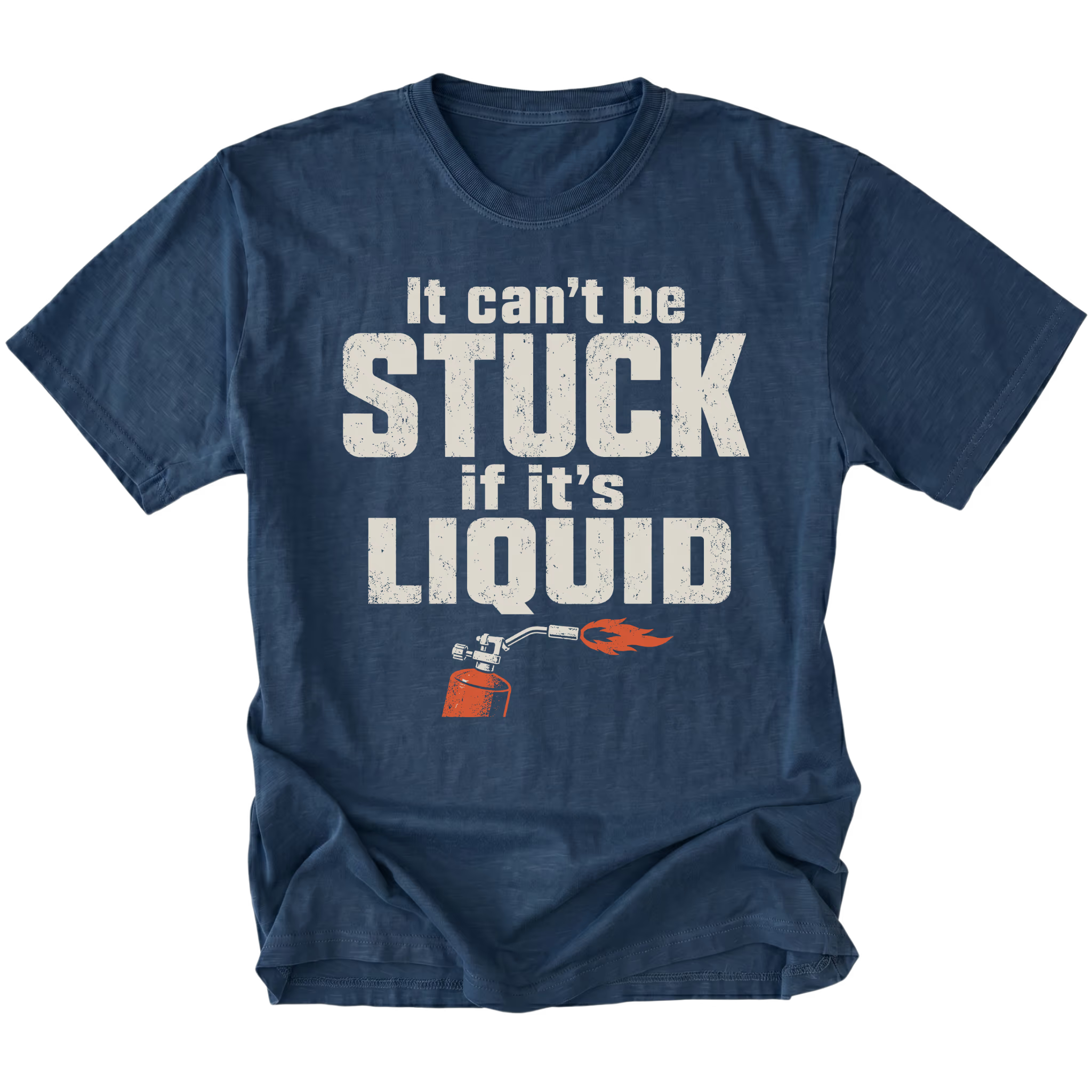 Navy t-shirt featuring the Liquid Stuck design on the front by Trail Snark.