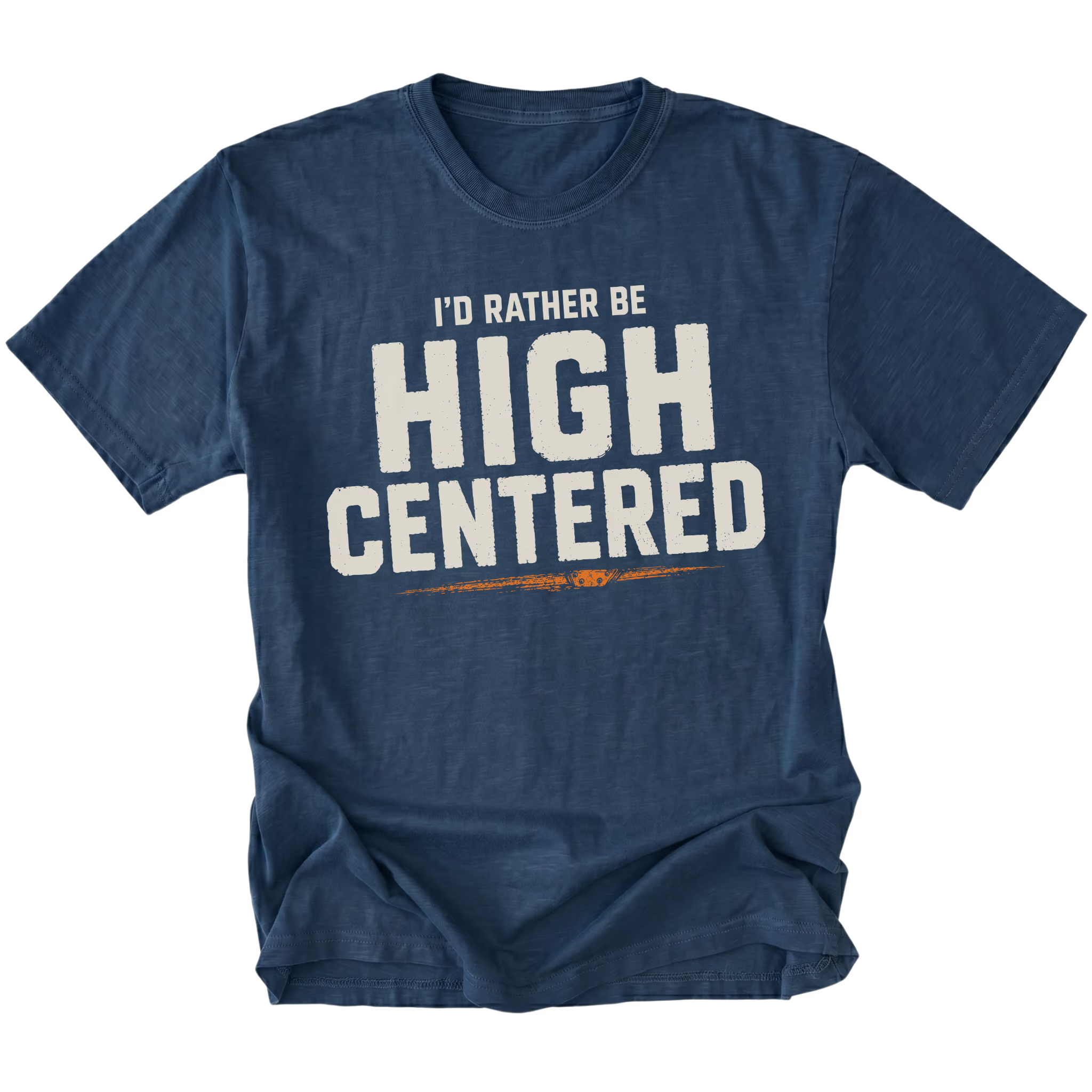 Navy t-shirt featuring the High Centered design on the front by Trail Snark.