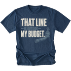 Navy T-shirt featuring the Budget Line tie rod design on the front by Trail Snark.