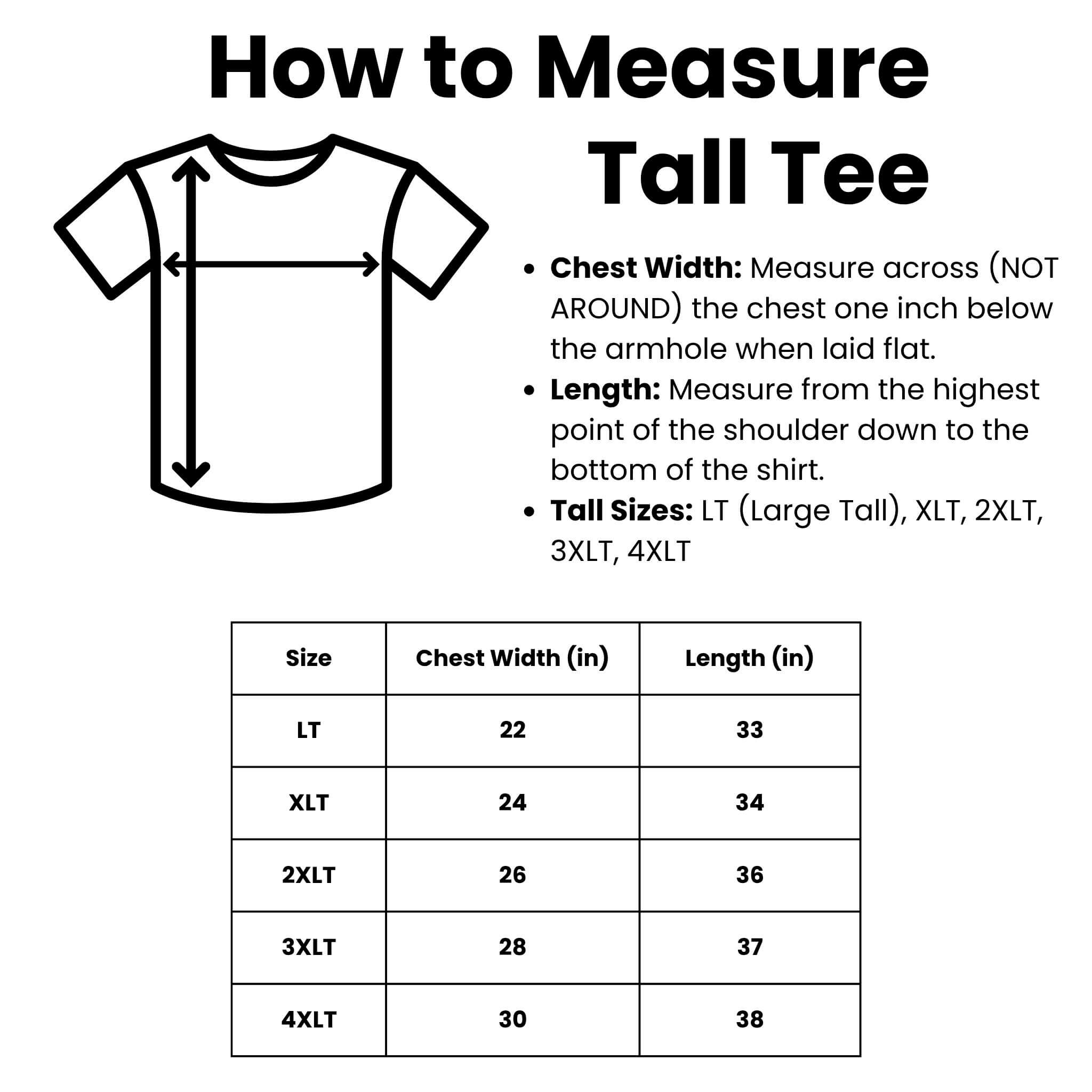 Trail Snark Tall Tee Size Chart